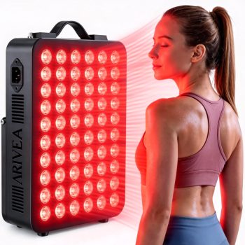 Arivea Red Light Panel with Near-Infrared Light, High-Power LED Light Device for Full Body Wellness, Skin Care & Daily Self-Care, Black