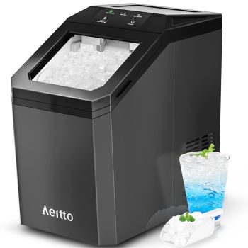 Aeitto Countertop Nugget Ice Maker, 55lbs/Day, Ice Release in 5 Mins, Self-Cleaing with Stainless Steel Housing, Coal
