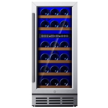 Simzlife 15" Wine Cooler, 30 Bottles Wine Refrigerator with Digital Temperature Control, Low Noise, Double-Layer Glass Door.