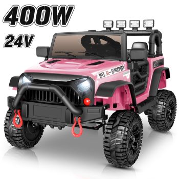 Farmdex 24 Volt Ride on Toys with Remote Control & Light Switch, 400W Ride on Cars Ride on Truck Car, Electric Car for Kids w/ Bluetooth, Music, Adjustable Seat Belts, Spring Suspension, 4 MPH