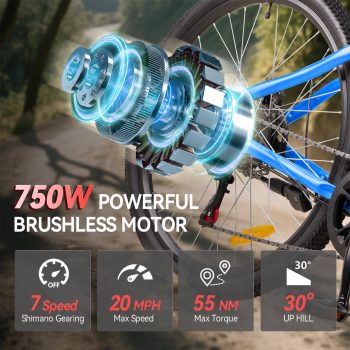 ZNH 1000W Peak Powerful Electric Bike for Adults, Max 20MPH, Class 2 E‑Bicycle w 48V 13AH Removable Battery, 26'' Electric Mountain Bike for Men, UL2849, 7‑Speed