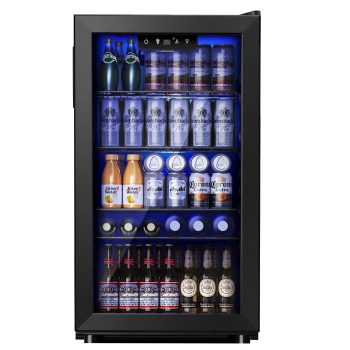 Simzlife 130 Can Beverage Refrigerator with Glass Door for Home, 17.3 in D, 31.3 in H