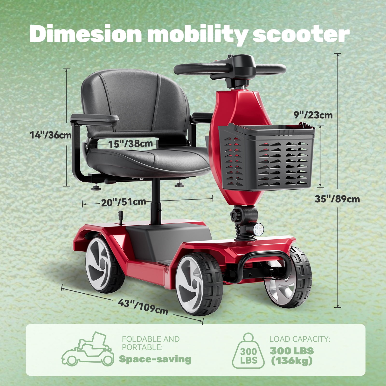 Edcsi Foldable Travel Motorized Scooter & Powered Electric Wheelchair - 4 Wheel Lightweight Mobility Scooter with Seat for Adults/Seniors