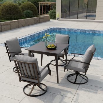 ALAULM Set of 4 Metal Swivel Rocking Patio Chairs, 360° Rotate & 15° Recline, Heavy-Duty Metal Frame Outdoor Dining Chairs with 3.2" cushion & Removable Covers ()