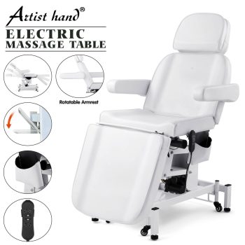 Artist hand Multifunctional Electric Facial Spa Bed 3-Motor Massage Table Beauty Salon Tattoo Medical Treatment Bed Removable with Wheels,Remote Control(White)