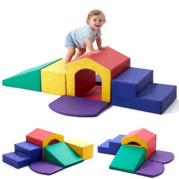 M HI-mat 6pcs Soft Climbing Toys for Toddlers PU Leather Gym Climb and Crawl Play Set for Indoor
