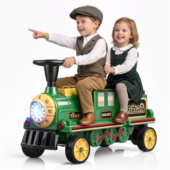 TOKTOO 12V Ride on Train for Toddlers, Electric Ride on Toys w/ Rubber Wheels, Storage Box, LED Headlight, Music Player, Ideal Gift for Boys Girls, Excluding Carriages
