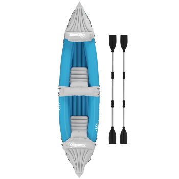 Kayak, 2 Person Inflatable Kayak, Includes Paddles, Aluminum Oars, Repair Kit, Portable Tandem Blow Up Boat, Blue