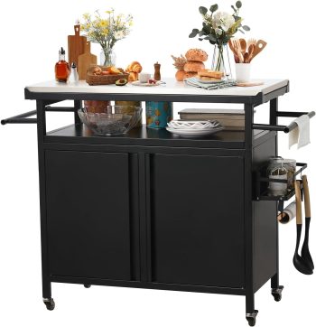 Datingday Heavy-Duty Stainless Steel Grill Cart with Lockable Casters -Outdoor Kitchen Island & BBQ Prep Station | Storage Shelves, Adjustable Spice Rack & Propane Tank Holder for Indoor/Outdoor Use