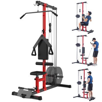 LAT Power Cable Machine,LAT Pull Down Machine with High and Low Pulley Station,with Adjustable Leg Support for Home Gym Total Body TrainingBlack&Red Arm Exercise Twister