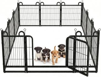 Puppy Playpen Piece Panels Small Dog Fence Outdoor Indoor Use " Height Anti-Rust with Doors Portable Dog Play Pen for RV Camping Yard, Total 22FT, 30.25 Sq.ft, Snowy Black