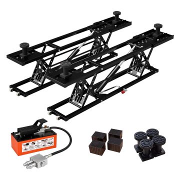 RocVanc 7000 Lbs Portable Car Lift, Air Hydraulic Quick Scissor Lift Frame with Foot Pump & Extension Plates, Heavy Duty Carbon Steel Mid Rise Vehicle Hoist for Home Garage Workshop Maintenance