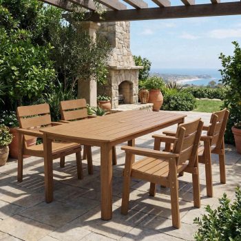 DEAUL 5-Piece Outdoor Dining Set, All-Weather HIPS Patio Table & 4 Chairs with Umbrella Hole, Outdoor Furniture for Garden Backyard Deck ()
