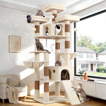 Globlazer 83'' Multi-Level Large Cat Tree Tower for Indoor Cats with Sisal Scratching Post, Hammock & 2 Condos