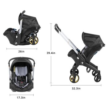 DIFSF Baby Stroller, Lightweight Foldable Newborn Travel Carrier Stroller, with 3 Modes, Adjustable Handle, 5-Point Safety Harness, Black
