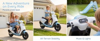 12V 2‑Motor Kids Electric Motorcycle,Two‑Seater Ride‑On Toy w/Bluetooth,LED Headlight,Storage Trunk for Ages 3‑6