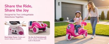 12V 2‑Motor Kids Electric Motorcycle,Two‑Seater Ride‑On Toy w/Bluetooth,LED Headlight,Storage Trunk for Ages 3‑6