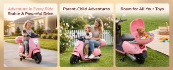 12V 2‑Motor Kids Electric Motorcycle,Two‑Seater Ride‑On Toy w/Bluetooth,LED Headlight,Storage Trunk for Ages 3‑6