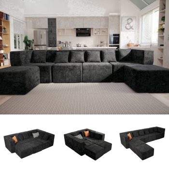 BEHOST 130" 6-Piece Modular Sectional Sofa with 2 Movable Ottomans, U-Shaped Cloud Couch for Living Room, Modern Chenille Deep Seat Sofa Set, Flexible Oversized Sleeper Couches