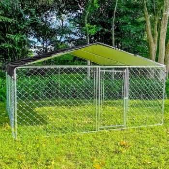 Caulitar 10 x 10FT Large Outdoor Dog Run Kennel, Heavy Duty Dog Pets Cage Galvanized Steel Dog Fence Dog Enclosure Playpen with Waterproof Cover