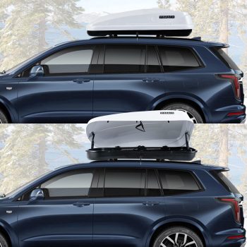 Hard Shell Roof Top Cargo Box, 13 Cu Ft Waterproof Carrier with Lockable Lid, 56”L x 30”W x 13.7”H Roof Top Cargo Box, Dual-Side Opening, Tool-Free Install for Family Trips and Camping