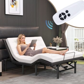 UHOMEPRO Queen Adjustable Bed Frame, Zero Gravity Electric Bed with Wired Remote, Head & Foot Incline, 14" Foldable Metal Platform, No Box Spring Required, Black