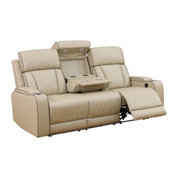 Leather Power Recliner Sofa Chair, Reclining Sofa Couch with LED, Recline Couch with USB Port&Cup Holder