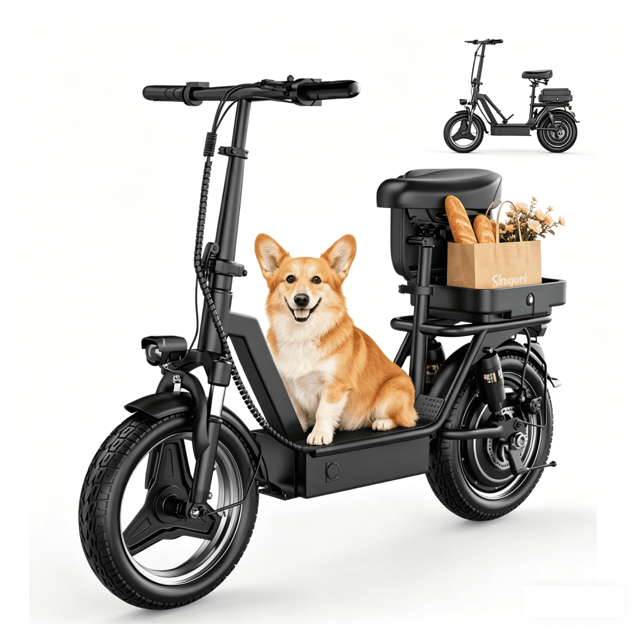 Electric Scooter Adults with Seat, 48V 17.5AH Foldable Escooter 14" Tires 1200W Peak Motor 25MPH 35Miles Long Range and Disc Brake 350lbs Max Load Dual Shock Suspension Wide Deck Rear Box