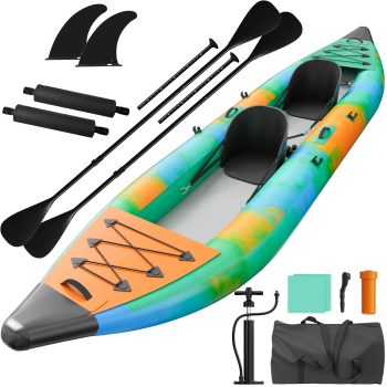 12.5 ft 2Person Inflatable Tandem Kayak Set, 507 LBS Capacity, PunctureResistant PVC with Paddles, Pump and Carry Bag