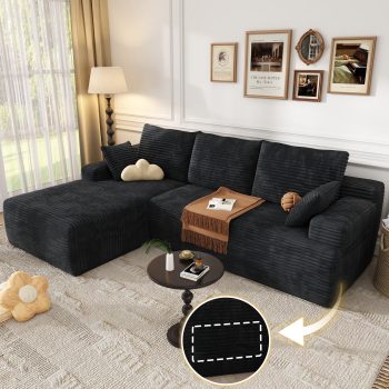 104" Modular Sectional Sofa with Chaise - No Assembly Required Boneless Corduroy Couch, High Resilience Foam