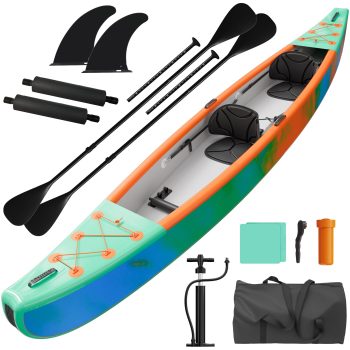 13.85 ft 2Person Inflatable Tandem Kayak Set, 507 LBS Capacity, PunctureResistant PVC with Paddles, Pump and Carry Bag