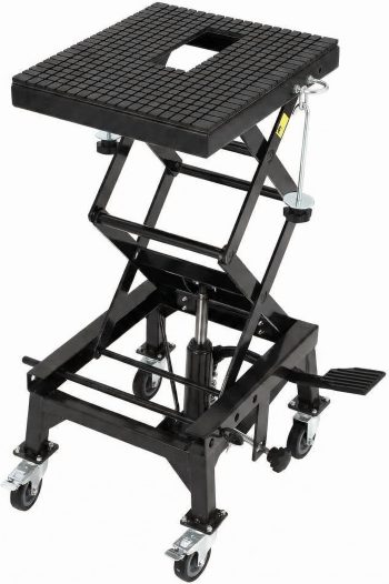 350 lbs Hydraulic Motorcycle Lift Jack Table Scissor Lift Stand with Wheels 13.78 In -34.25 In Adjustable Height for ATV Dirt Bike Maintenance Black