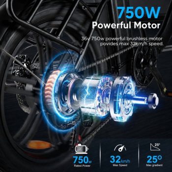 SAMEBIKE Foldable Electric Bike for Adults, 20"*3 Fat Tire Ebike with 750W Peak Motor, 20 MPH Max Speed, 36V13AH Removable Battery, Up to 55 Miles Range, Front Suspension Step-Thru E Bike