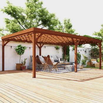 Outsunny 12' x 20' Outdoor Wooden Pergola, Grape Vine Gazebo with Concrete Anchors for Garden, Patio, Backyard, Deck, Brown