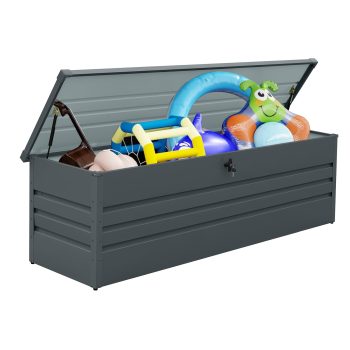 YIYADO 260 Gallon Metal Outdoor Deck Box, Waterproof Extra Large Patio Storage with Lockable Lid for Furniture Cushions, Pool Accessories, Garden Tools, Dark Gray