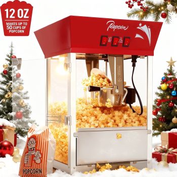 Enyopro 12oz Popcorn Machine, Commercial Kettle Stainless Steel Popcorn Machine with Tempered Glass, Warming Deck, 850W Countertop Popcorn Popper for Movie Theatre, Parties