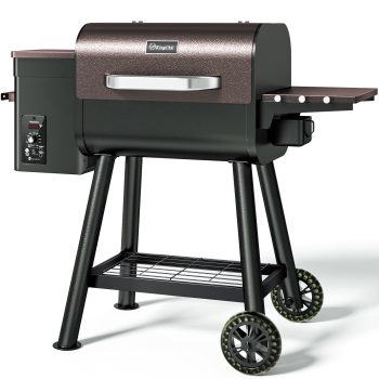 KingChii Pellet Grill Smoker with Side Shelf, 456 SQ. in Wood Pellet Grill with 180420F PID Temperature Control for Outdoor Cooking, BBQ, Camping and Patio, Brown