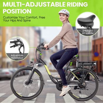 Elifine 26" Electric Bike, Peak 700W Electric Commuter Bike, 48V 10.4Ah Battery, Electric Cruiser Bike with 5 Riding Modes, Headlight, Rear Rack, 7 Speeds, Step Through Ebike for Women, Men, UL2849