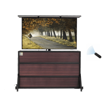 IntelliCube 65" Remote Control Outdoor TV Lift Cabinet, Weather Resistant Aluminum TV Stand with Motorized Lift System, Brown Wood Grain Finish