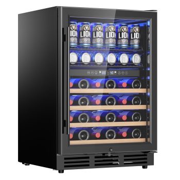 Simzlife Beverage Refrigerator,4.8 Cu.ft Dual Zone Independent Temperature Control Wine Cooler,63 Cans Beverage & 30 Bottles Wine, Black