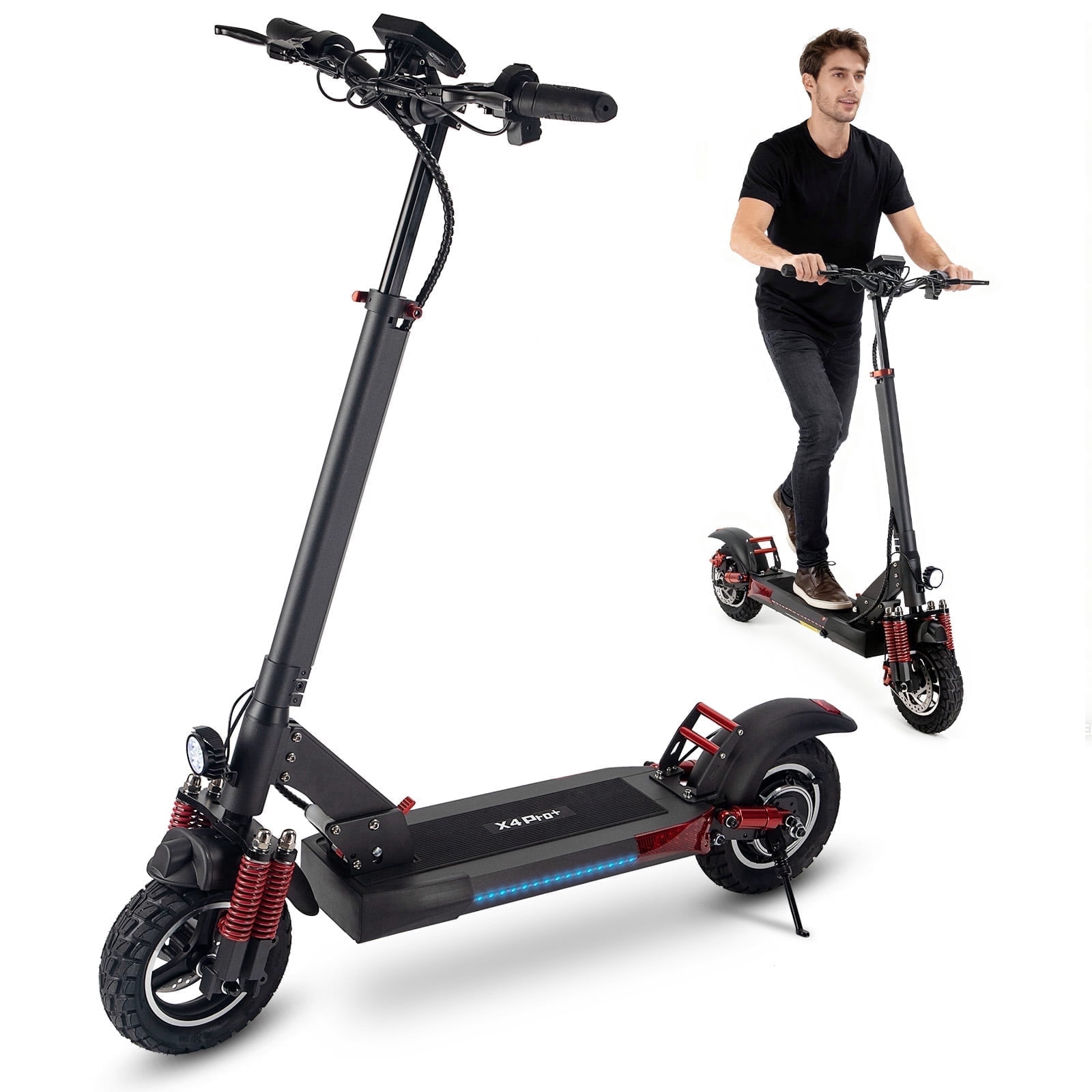 Electric Scooter for Adults, 800W Motor,10" Off-Road Tires, Dual Shocks, 22MPH and 34 Miles Long Range, Adjustable Handlebar Height, Off Road Foldable Electric Scooter for Teens