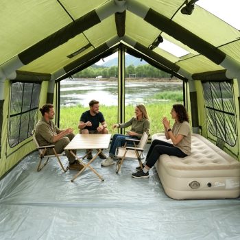 Large Inflatable Air Tent 12 Square Meter, Luxury Glamping Blow Up Tent With Pump, 8-12 Person Waterproof Windproof Oxford Cabin Tent 360 Ventilation UV Protection For Family Travel Party