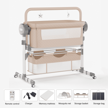 M-b-aby-m Automatic Baby Bassinet, Bedside Bassinet with 5-Point Safety Harness, Storage Basket, Electric Rocking Bassinet for Newborn ()