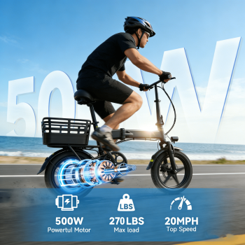 14" Folding Electric Bike with 500W Peak Motor,35 Miles 20MPH 432WH Integrated Battery ,Ebike & Electric Bicycles for Adults with Basket,UL2849