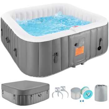 73 inch 4-6 Person Inflatable Hot Tub Spa with Control Panel, Outdoor Portable Hottub with 130 Jets, Insulated Tub Cover and Floor Protector, Temperature up to 104°F