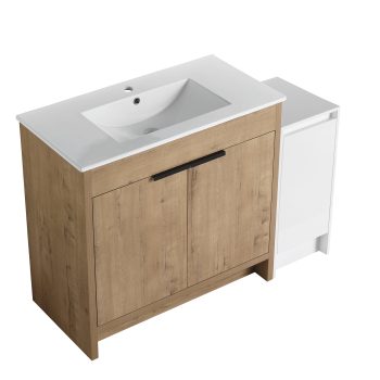 COSMOS 48 Inch Freestanding Bathroom Vanity with Sink, Modern Storage Cabinet with Soft Close Doors, Water-Resistant Plywood in Glossy White and Oak Finish