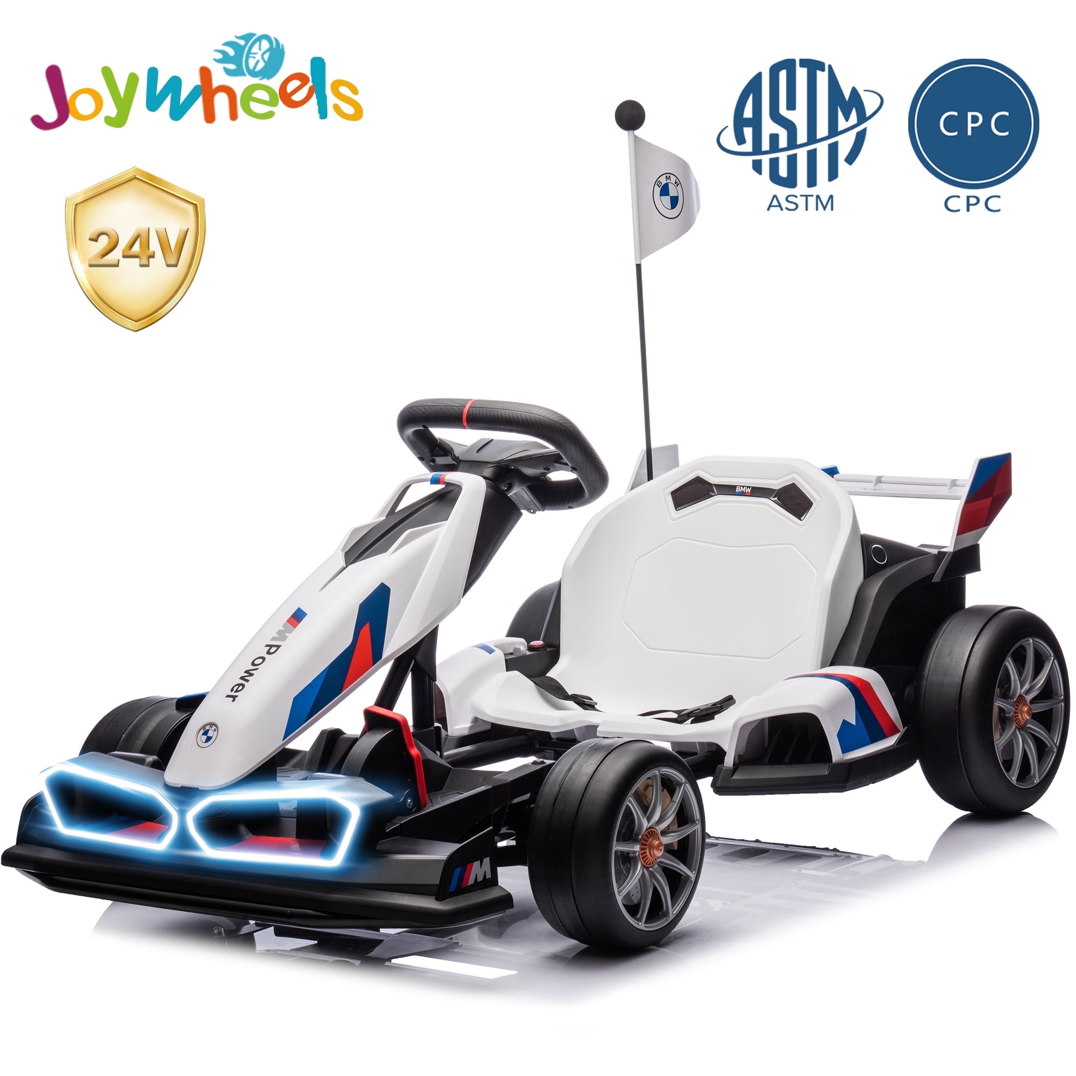 JoyWheels 24V Go Cart for Kids,Licensed BMW Drift Cart with 400W Powerful Motor, Electric Ride on Go Kart for Kids Age 6+,8 mph