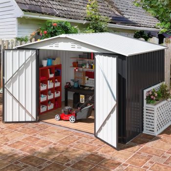 NETAJE 8'x6' Outdoor Metal Storage Shed, Garden Tool Sheds with Double Lockable Doors & Updated Frame for Backyard Patio