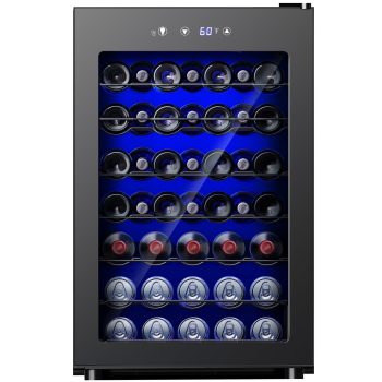 Simzlife 45 Bottles Wine Cooler Refrigerator,Built-in Wine Fridge with Stainless Steel Glass Door, for Home Bar, Kitchen, or Office