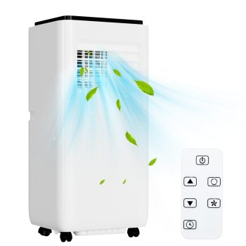 10,000 BTU 3-in-1 Portable AC with Built-In Dehumidifier, Remote & Window Kit Compact Standing Unit Cools Rooms up to 450 Sq. Ft. White